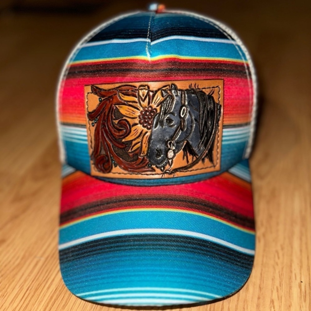 Hand Tooled Ponytail Trucker Hat